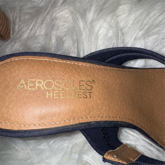 Aerosoles Heelrest Womens Slide Sandals Blue Denim Block Heel Mules Open Toe - Picture 9 of 10